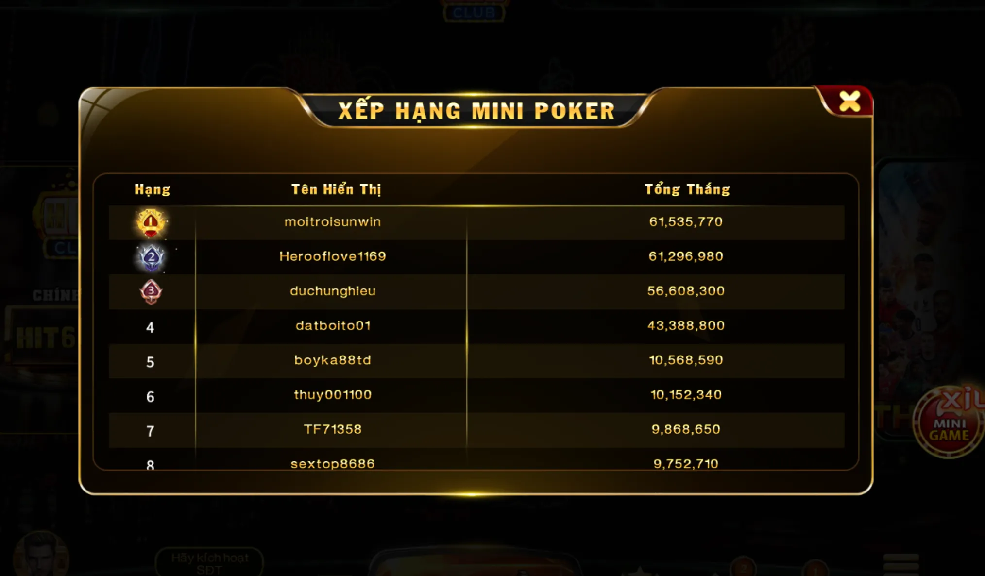 Hũ thưởng của Mini Poker Hit Club vô cùng khủng